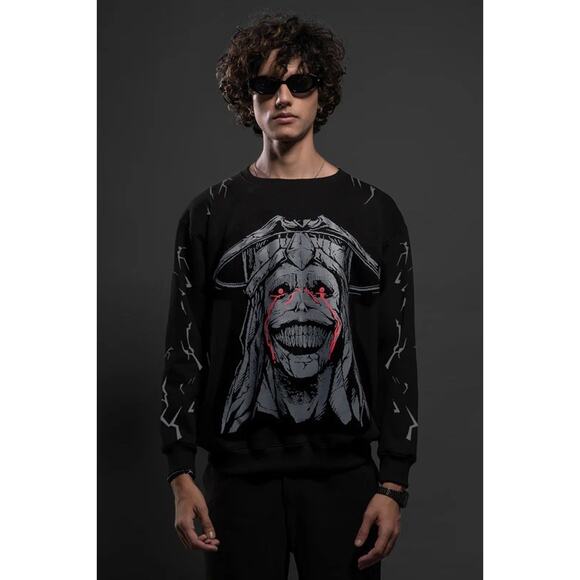 Solo Leveling Other - Solo Leveling Statue of God Sweater Mens M Black Knit Gothic Anime Dark Academia